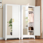 Metal Armoire Wardrobe Closet, 71" Clothing Storage Cabinet with Mirror
