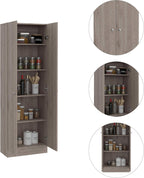 Multistorage Kitchen Pantry 70,8 inches H with Five Interior Shelves, Light Grey White