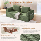 4-in-1 Folding Convertible Sofa Bed, 78 Inch Oversized Corduroy Loveseat Sleeper with Pull Out Bed, Futon Couch for Living Room Bedroom, No Assembly Needed, Olive Green