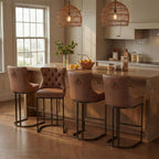 AQO Counter Height Bar Stools Set of 4 for Kitchen Island, Modern Bar Stools with Backs, 26 Inch Barstools with Upholstered Faux Leather Seat and Footrest, Brown