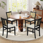 Giantex Rattan Dining Chairs Set of 2, Farmhouse Fabric Upholstered Kitchen Chairs with Rubber Wood Legs, Padded Seat, Cane Back, Country Armless Side Chair for Dining Living Room Restaurant