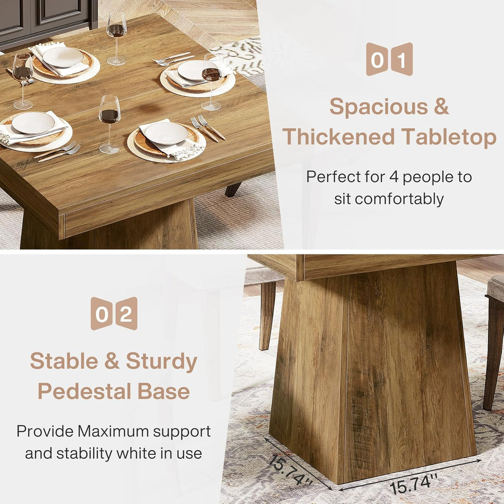 Tribesigns 31.5" Square Dining Table for 4, Farmhouse Kitchen Table with 3.93" Thick Tabletop & Heavy-Duty Base, Space-Saving Small Dinner Table for Dining Room, Apartment, Living Room, Brown