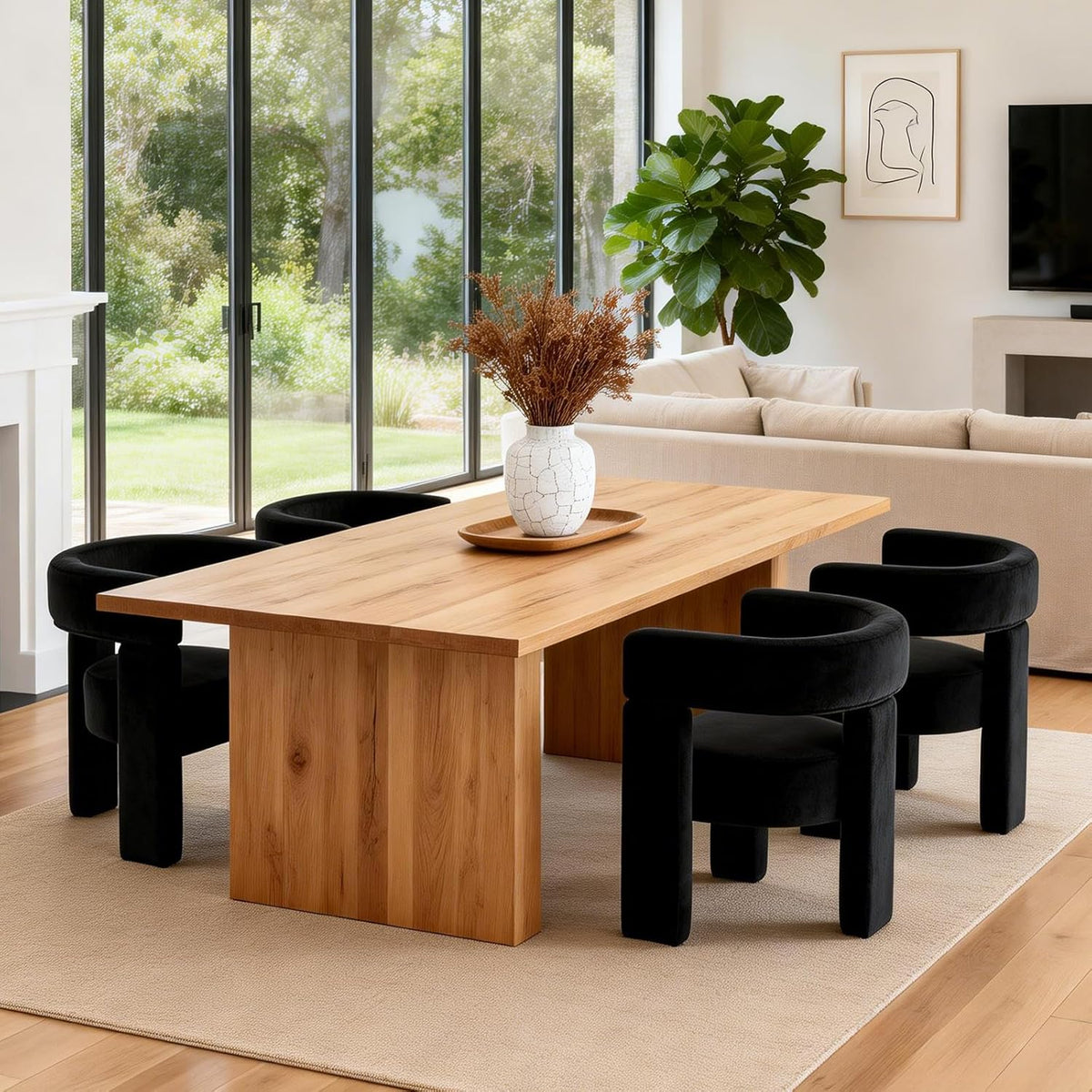 Black Dining Chairs Set of 4, Upholstered Velvet Barrel Chairs with Arms Comfy Side Chairs for Living Room/Dining Room/Reception