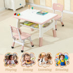 Kids Table and Chairs, Height Adjustable Toddler Table and 2 Chairs, Multi-Activity Kids Table Set with Graffiti Desktop, Built-in Storage, Ages 3-8