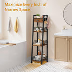 Gewudraw 4-Tier Narrow Ladder Shelf with Drawer, Bathroom Table Stand for Small Space, Narrow Bathroom Standing Shelves with Storage for Living Room Bedroom Kitchen, Organizer Shelf, Rustic Brown