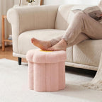 Flower Boucle Storage Ottoman, 12.6" Small Footstool with Padded Seat, Folding Sherpa Foot Rest for Sofa, Floral Accent Side Table for Living Room, Bedroom, Dorm, Pink