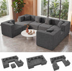 MONVANE Oversized Sectional Couch 08-Seat, Chenille, Gray | Sectional Couch for Living Room, Modular Cloud Sofa with Ottoman & 8 Throw Pillows, No Assembly Required