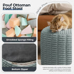Round Pouf Ottoman Stuffed Corduroy Poufs Foot Rest with Foam Filling Fluffy Pouf Storage Ottoman Relax Stool for Living Room Couch 20 X 15 Inches, Haze Blue
