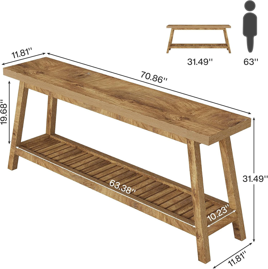 Tribesigns 70.86-Inch Console Table for Entyrway, Farmhouse 2-Tier Entry Entrance Table, Narrow Long Sofa Table Behind Couch, Light Brown