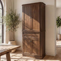 72.2" Tall Kitchen Pantry Cabinet with Doors, Farmhouse Storage Cabinet with Charging Station & LED Light, Drawer, Adjustable Shelves and Pull-Out Shelves, Walnut Wood Pantry Cupboard for Dining Room