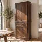 72.2" Tall Kitchen Pantry Cabinet with Doors, Farmhouse Storage Cabinet with Charging Station & LED Light, Drawer, Adjustable Shelves and Pull-Out Shelves, Walnut Wood Pantry Cupboard for Dining Room