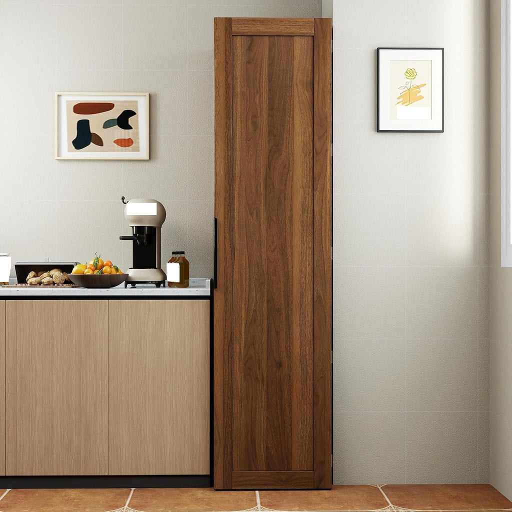 Brown Freestanding Kitchen Pantry Cabinet with Doors & Shelves - 5-Tier Storage Cupboard & Sideboard Buffet with Adjustable Shelves, Wood Grain Pantry Organizer for Kitchen, Dining Room, Living Room