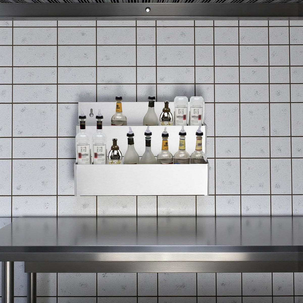 PRO&Family 30" Commercial Stainless Steel Liquor Display Rack, Bar Bottle Organizer, Heavy Duty Countertop & Underbar Shelf for Bars, Restaurants, Home Bar, Beverage Stations