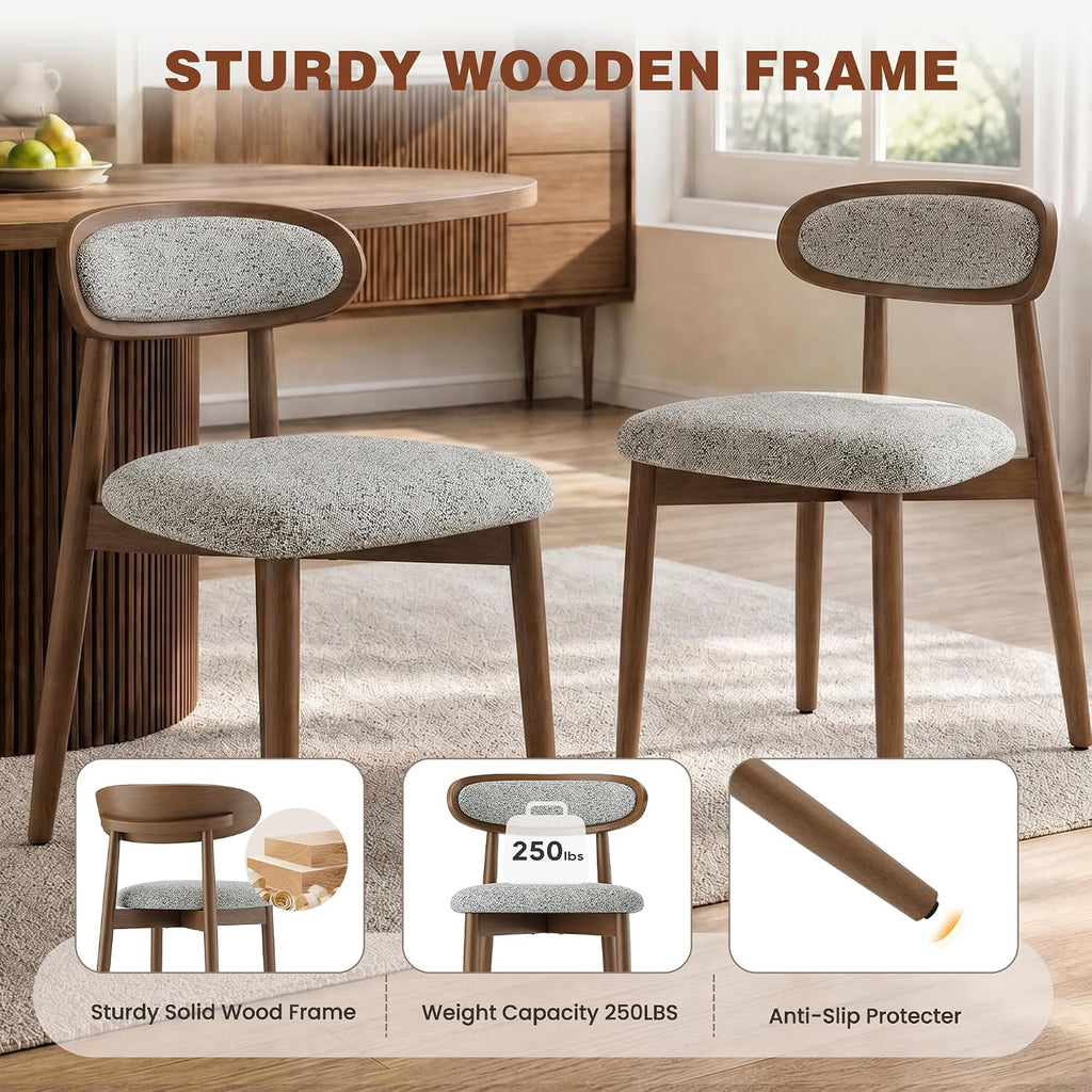 Dining Chairs Set of 4, Upholstered Farmhouse Dining Room Chairs with Soild Wood Legs, Modern Fabric Kitchen Chairs with Ergonomic Curved Backrest, Gray