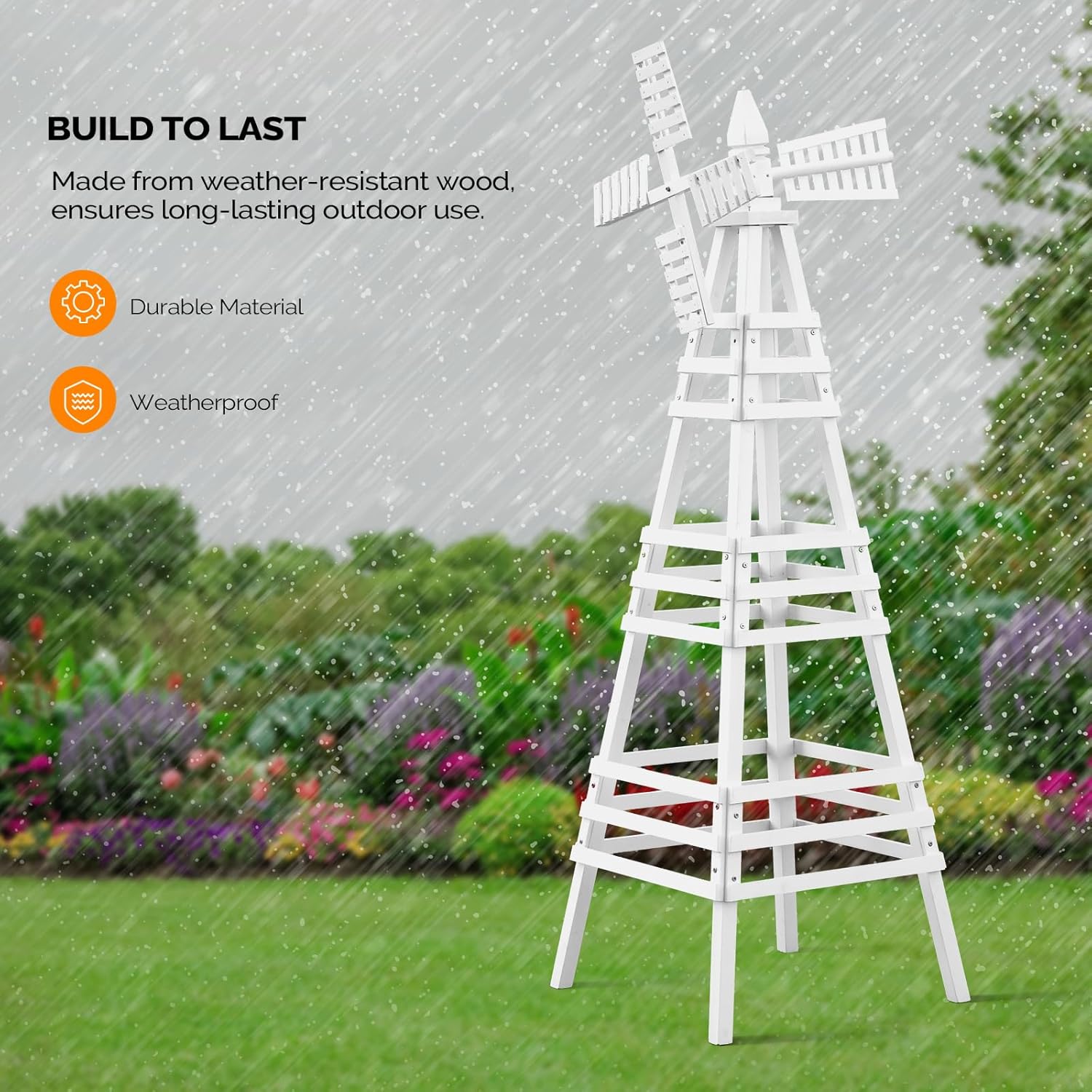 Wooden Windmill, Weather-Proof Wind Spinner, Outdoor Wind Mill for Garden Lawn Patio Decoration (White, Large)