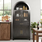 Kitchen Pantry Cabinet with Arched Top, White Storage Cabinet with Adjustable Shelves, Freestanding Cupboard with Drawer and Door Organizers, 70.8H x 31.5W x 15.75D Inches (Black)