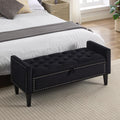 WUTUTUEE 47" Velvet Storage Bench, Upholstered Bed Bench with Storage, End of Bed Ottoman with Wooden Legs,Bedside Storage Bench for Bedroom, Living Room, or Entryway, Black