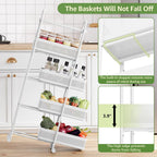 KINGRACK 5-Tier Slim Storage Cart with Pull Out Basket, Rolling Bathroom Organizer Utility, Metal Shelving Unit Slide Out, Lockable Wheels, Easy Assembly for Narrow Place, Kitchen, Laundry Room, White