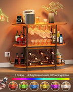 VASAGLE Bar Cabinets for Home, LED Coffee Bar with Power Outlets | Mini Bar for Liquor, Freestanding Wine Rack with Glass Holder, Dining Room, Rustic Brown, ISLAND Collection ULWR007K01S