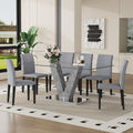 71" Glass Dining Table Set for 6, 7-Piece Glass Dining Table Set with Chairs & Rounded-Corner Tempered Glasss Tabletop, Kitchen Table Set for 6 Ideal for Kitchen Dining Room