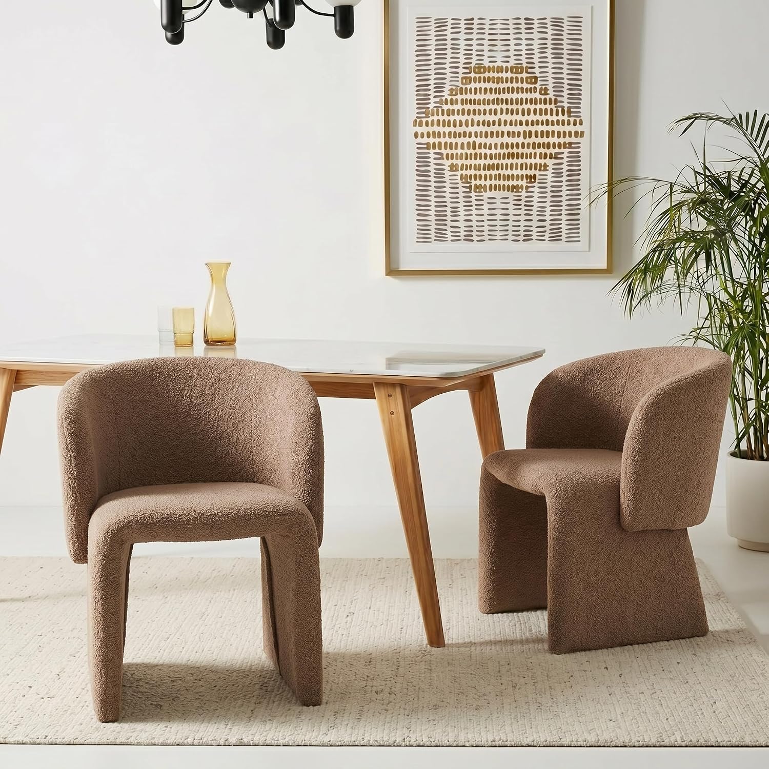 NORDICANA Barrel Dining Room Chairs with Arms, Faux Fur Accent Chairs Set of 2, for Kitchen, Living Room, Upholstered Armchairs, Brown