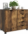 Relaxdays mobile storage cabinet, 5 drawers & 2 compartments, HWD: 65x78x40 cm, office cabinet with wheels, brown