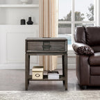 Leick Home Oak Recessed Drawer Side Table with A/C and USB Charger in Smoke Gray, 9074
