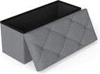 30 Inches Storage Ottoman, Folding Storage Ottoman Bench,Ottomans Foot Rest, End of Bed Bench 400LBS, Ottomans Bench Storage for Bedroom, Entryway, Living Room, Grey, 15" D x 30" W x 15" H