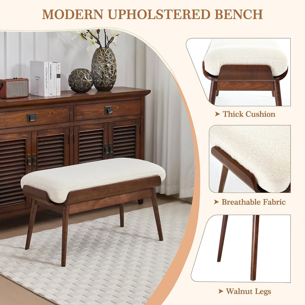 BFZ 37.4" Bedroom Bench End of Bed Bench, Dining Bench with Padded Seat and Walnut Wood Frame, Upholstered Fabric Window Ottoman Bench for Entryway Hallway, Living Room
