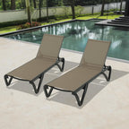 Domi Pool Lounge Chairs Set of 2, Aluminum Patio Chaise Lounge with Wheels, 5 Position Adjustable, All Weather Outdoor Lounge Chairs for Beach, Yard, Balcony, Poolside, Khaki
