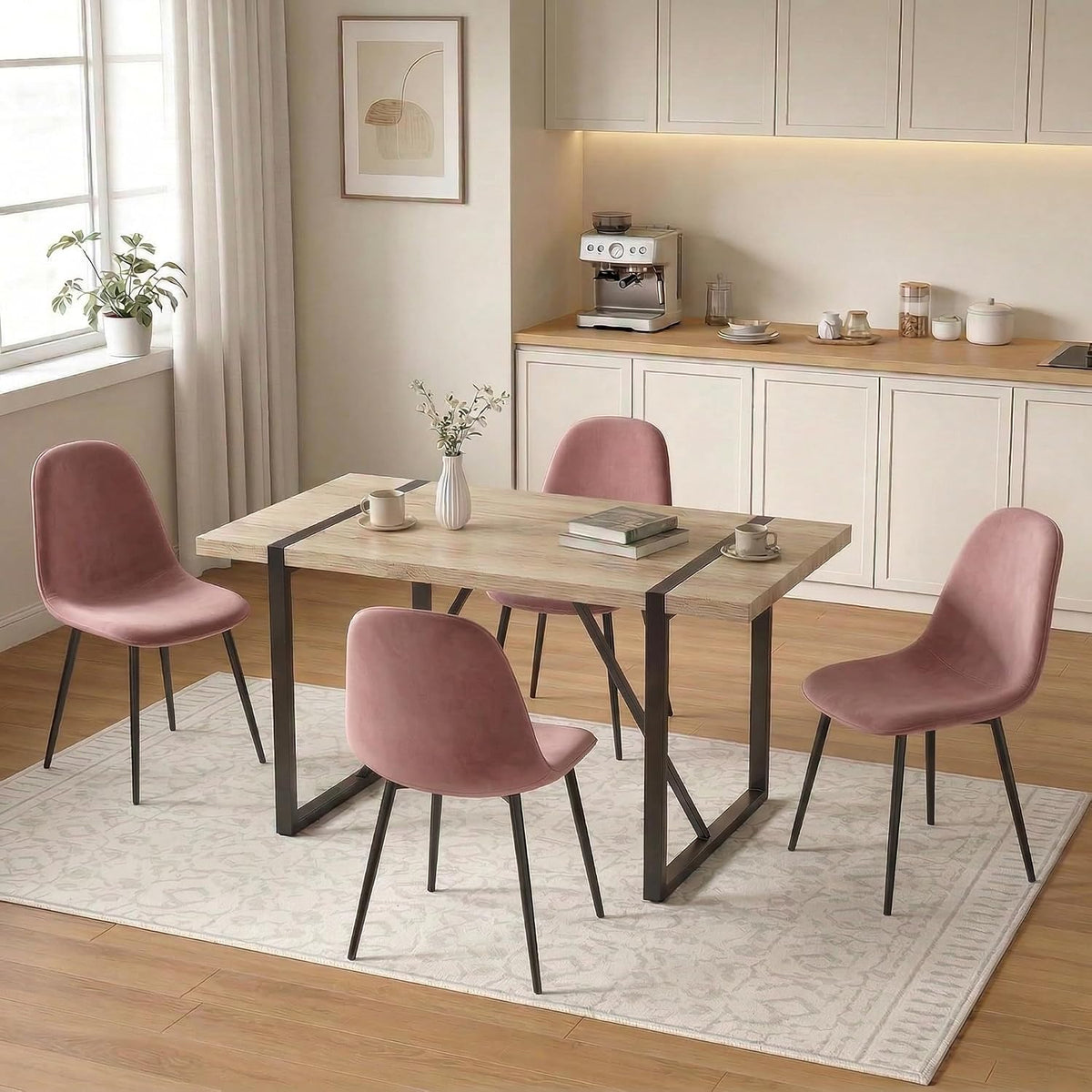 YYQ 55" Dining Table Set for 4, Modern Rectangle Wood Dining Table, Kitchen Table Chairs Set of 4, 5 Pieces Dining Table Set for Kitchen Dining Room