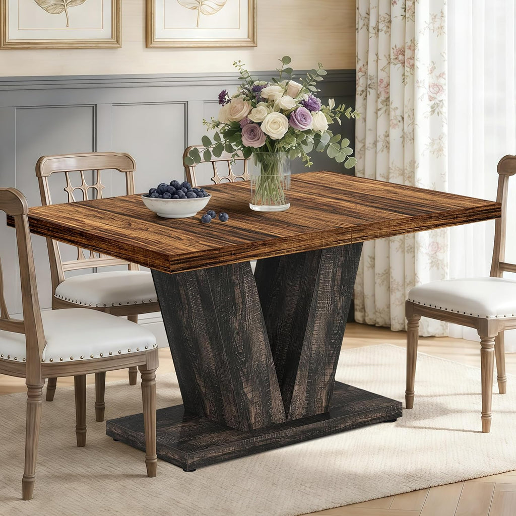 Oigavfd 47 Inch Dining Table, Rectangular Kitchen Table for 4 with Heavy Duty Pedestal Base, Modern Farmhouse Wood Dining Table for Dining Room, Kitchen, and Small Space (Black and Brown)