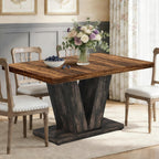Oigavfd 47 Inch Dining Table, Rectangular Kitchen Table for 4 with Heavy Duty Pedestal Base, Modern Farmhouse Wood Dining Table for Dining Room, Kitchen, and Small Space (Black and Brown)