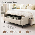 Cozyman Storage Bench Ottoman, 61" King Linen Rolled Arm Bedroom End of Bed Bench, Window Bench with Button Tufted and Nailhead Trim for Foot of Bed Bench, Bedroom, Entryway, Living Room, Linen Color