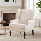 HUIMO Printed Wingback Accent Chair, Linen Upholstered High Back Armchair, Comfy Reading Chair for Living Room Bedroom Study, 300lbs Weight Capacity (1, Tan with Lines)