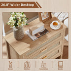 LEYAOYAO 31.5" Wide Rattan Nightstands Set of 2, Large Boho Night Stand | 3 Drawer Bedside Table with Storage, Tall Bed Side End Tables for Bedroom, Living Room, Hallway (Natural)