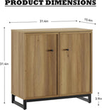 Rustic Storage Cabinet, Modern Farmhouse Set of 2 Buffet Accent Cabinet with 4-Door Design with Metal Frame Base for Dinnig Room Living Room Entryway,Brown Oak