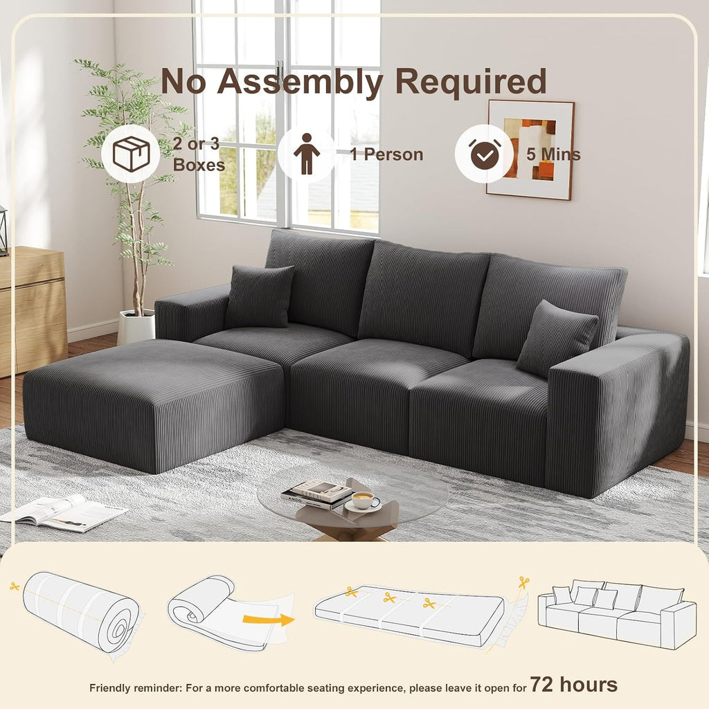 2 Square Cloud Footstool for Living Room, No Assembly Modular Corduroy Convertible Seat, Modern Style Sofa Accessory for Lounge or Bedroom