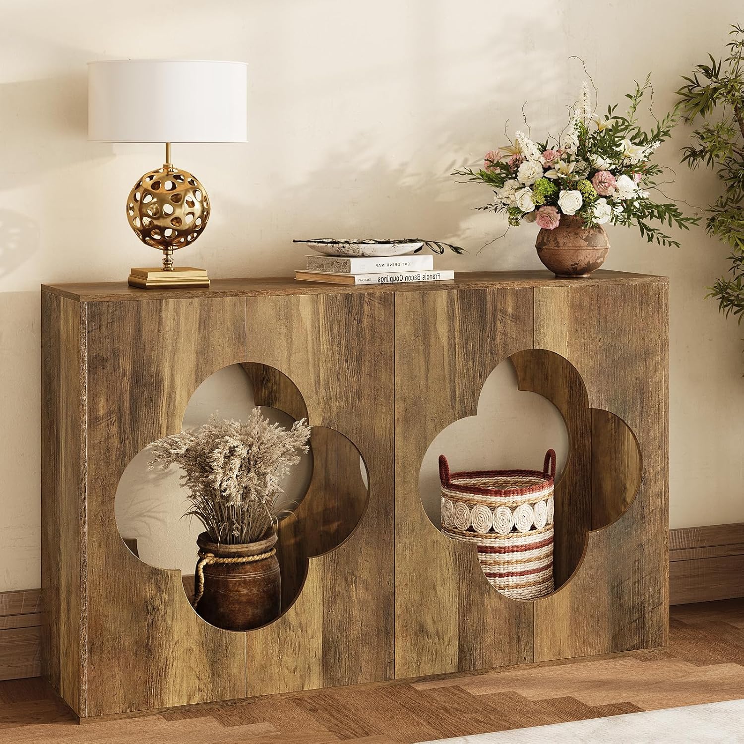 Tohomeor Farmhouse Console Table, 2-Tier Entryway Table with Storage, Behind Couch Table Wood Narrow Console Tables for Living Room, Foyer, Hallway, Entry, Retro Brown