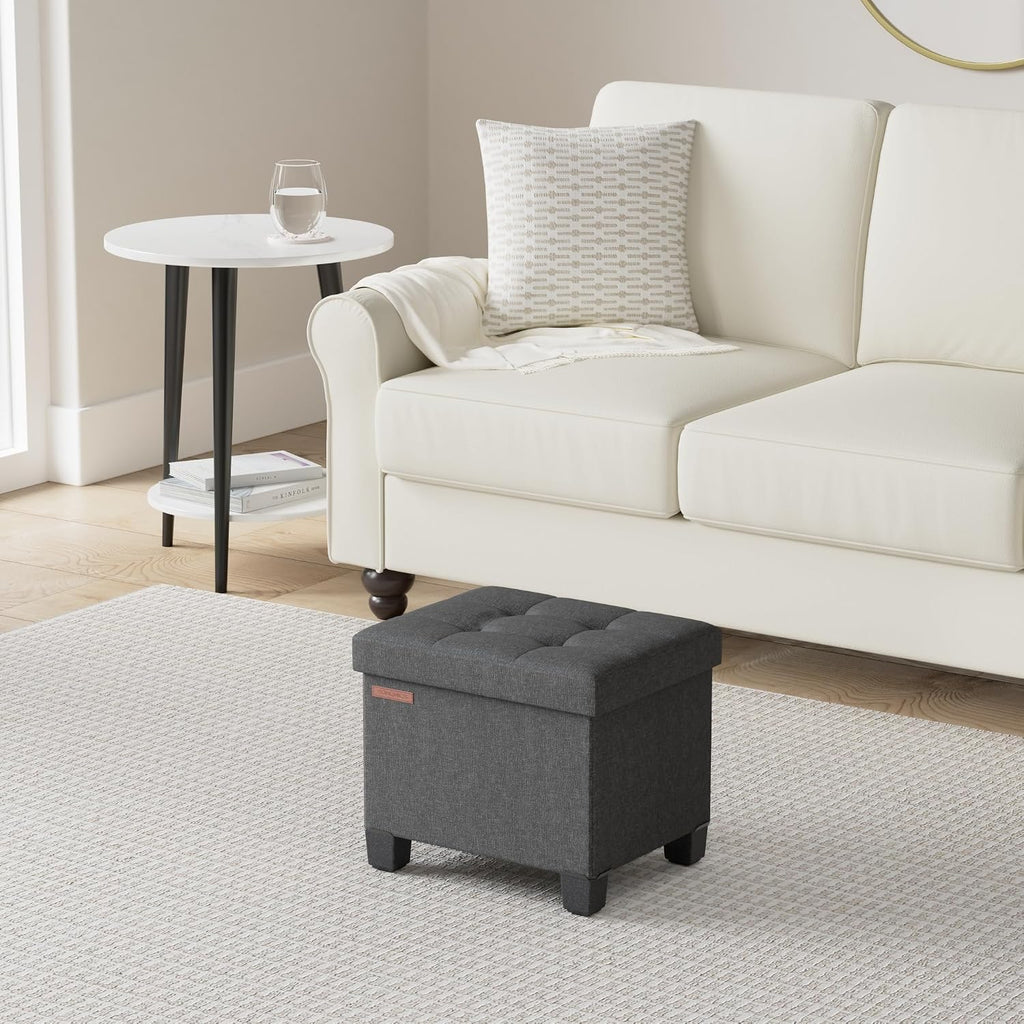 SONGMICS Storage Ottoman, Small Ottoman Foot Rest with Legs, 12.6 x 15.7 x 13.2 Inches Foot Stool, Load up to 660 lb, for Living Room, Bedroom, Dorm, Ink Black ULSF012B01