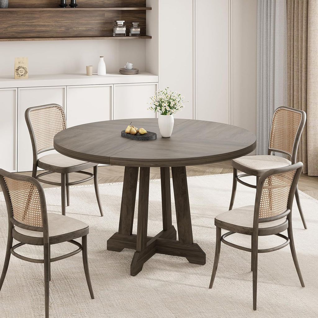IDEALHOUSE Round Dining Table for 4, 47 Inches Dining Room Table with Wooden Base, Kitchen Table with Circle Tabletop, Dinner Table for Dining Room, Kitchen, Living Room, Grey