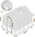 6x8 FT Greenhouse Kit for Outdoor, 6MM Thick Polycarbonate Panel Wooden Walk-in Green House with Lockable Door and Adjustable Roof Vent, Backyard Garden, Light Mocha Brown