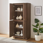 Crosley Furniture Naomi Modern Reeded Kitchen Pantry Storage Cabinet, Dining, Laundry Room, Bathroom, Walnut