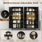 UNICOLY 75" Tall Pantry Storage Cabinet with Doors and 4 Adjustable Shelves, Freestanding Cupboard for Kitchen, Dining Room, Living Room, Bathroom, Black