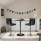 Yaheetech 3-Piece Bar Table and Stools, PU Leather Full Black | Round Pub Table and Chairs Set with MDF Tabletop and Stainless Steel Stand，Adjustable 360° Swivel for Kitchen Study