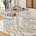 Tangkula 5-Piece Counter-Height Bar Table Set, Faux Marble Square Table & 4 PVC Leather Bar Stools w/Rubber Wood Legs, Modern Dining Set for Kitchen, Breakfast Nook & Small Spaces (White)