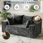 Couch Small, 3-in-1 Loveseat Sleeper Sofa Bed Convertible Sofa Bed with 4 Pillows, Black Couch for Living Room, Guest Room, Small Space