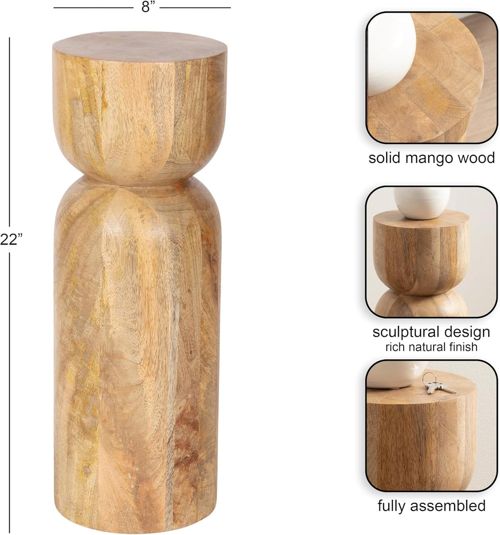 Kate and Laurel Teo Transitional Mango Wood Drink Table, 8 x 8 x 22, Natural Wood, Modern Sculptural Bedroom Nightstand with Unique Pedestal Table Design for Use as Indoor Plant Stand