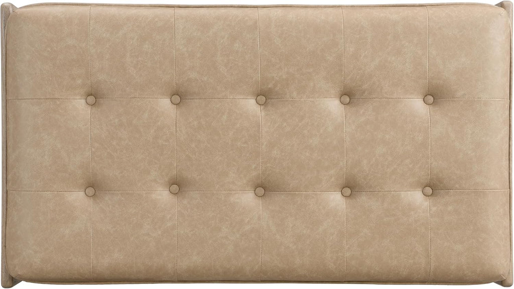 Merax 48.4" Rectangle Tufted Upholstered Cocktail Ottoman, Leather Ottoman Coffee Table, PU Leather Ottoman for Living Room, Bedroom, Office,Taupe Brown