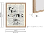 Poster Master Dictionary Art Poster - But First Coffee Print - Cafe Art - Gift for Men, Women, Coffee Lovers & Barista - Funny Decor for Kitchen, Restaurant or Dining Room, 16x20 Beige Framed